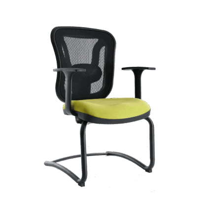 BM 1002 silla visitante, respaldo en malla con soporte lumbar, brazos fijos, trineo negro